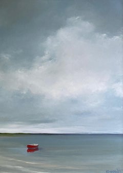 Red Boat Drifting, original 36x24 contemporary marine landscape