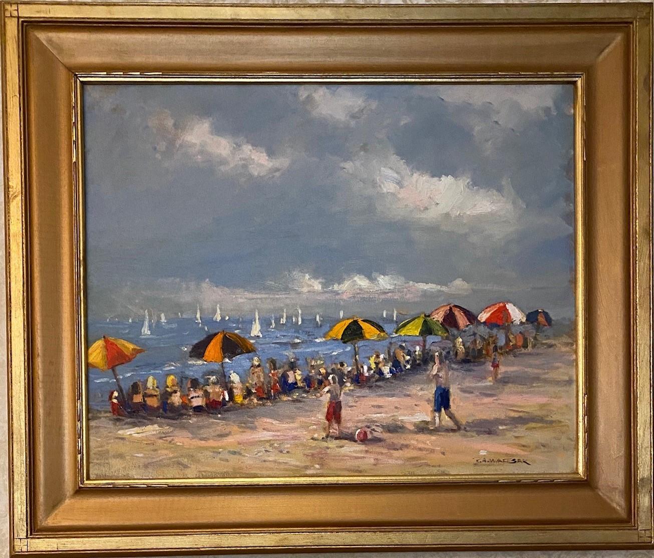 Robert Waltsak Figurative Painting - Summer Day, original 24x30 impressionist marine landscape