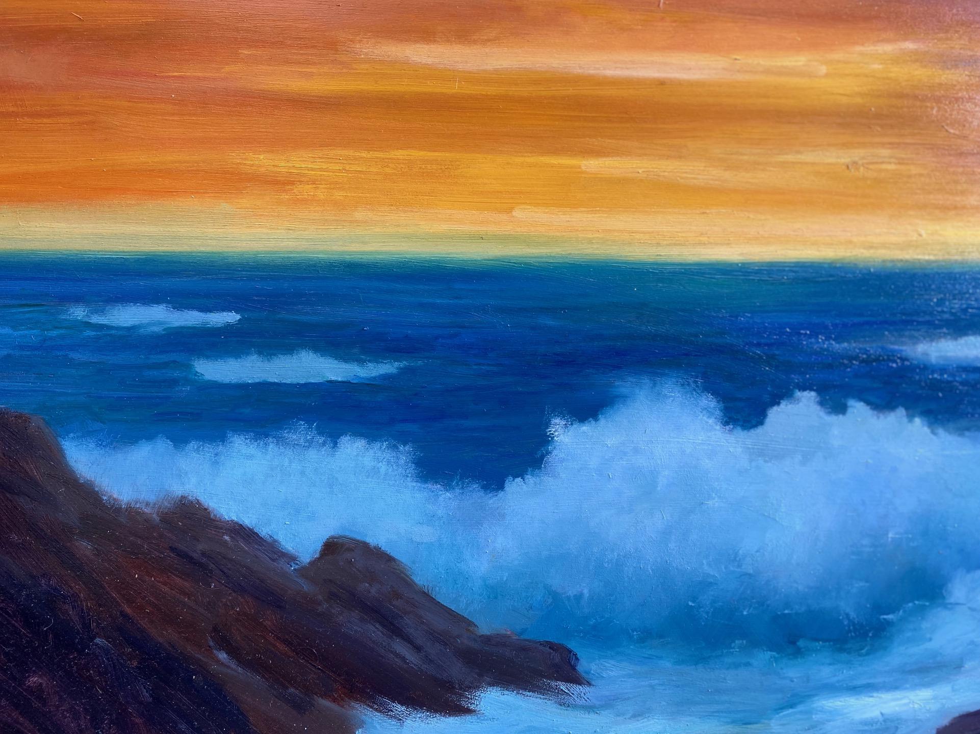 Amanecer en el Atlántico, paisaje marino impresionista original de 24x30 - Landscape Painting Negro de James McGinley