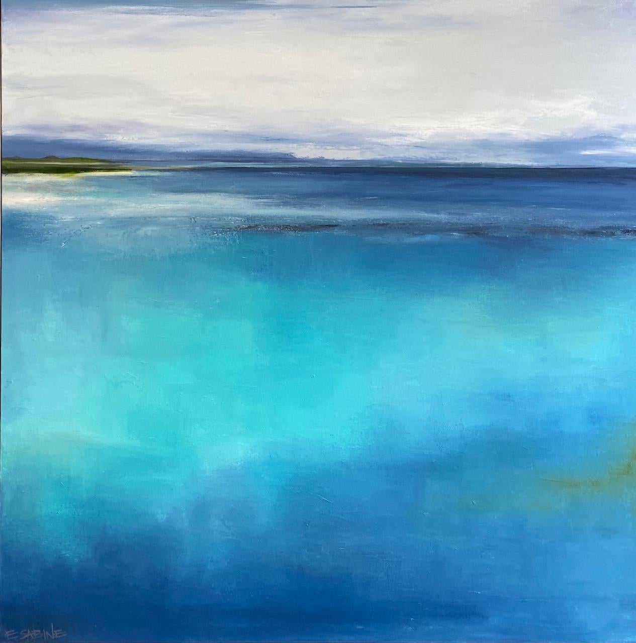 Birds Eye Deep Blue No. 500 original 48x48 abstract marine landscape - Painting by Elizabeth Sabine
