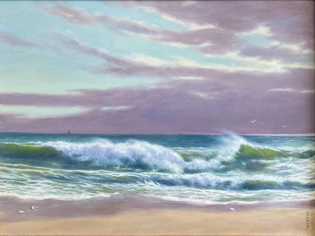 The Breakers, original 18x24 impressionist marine landscape - Painting by Barry DeBaun