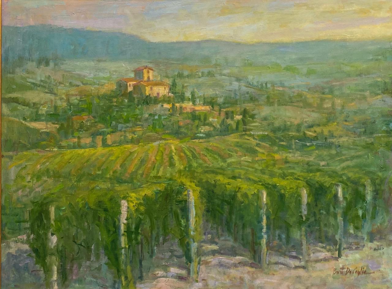 The Tuscan Hills, original 30x40 impressionist Italian landscape - Painting by Barry DeCeglie