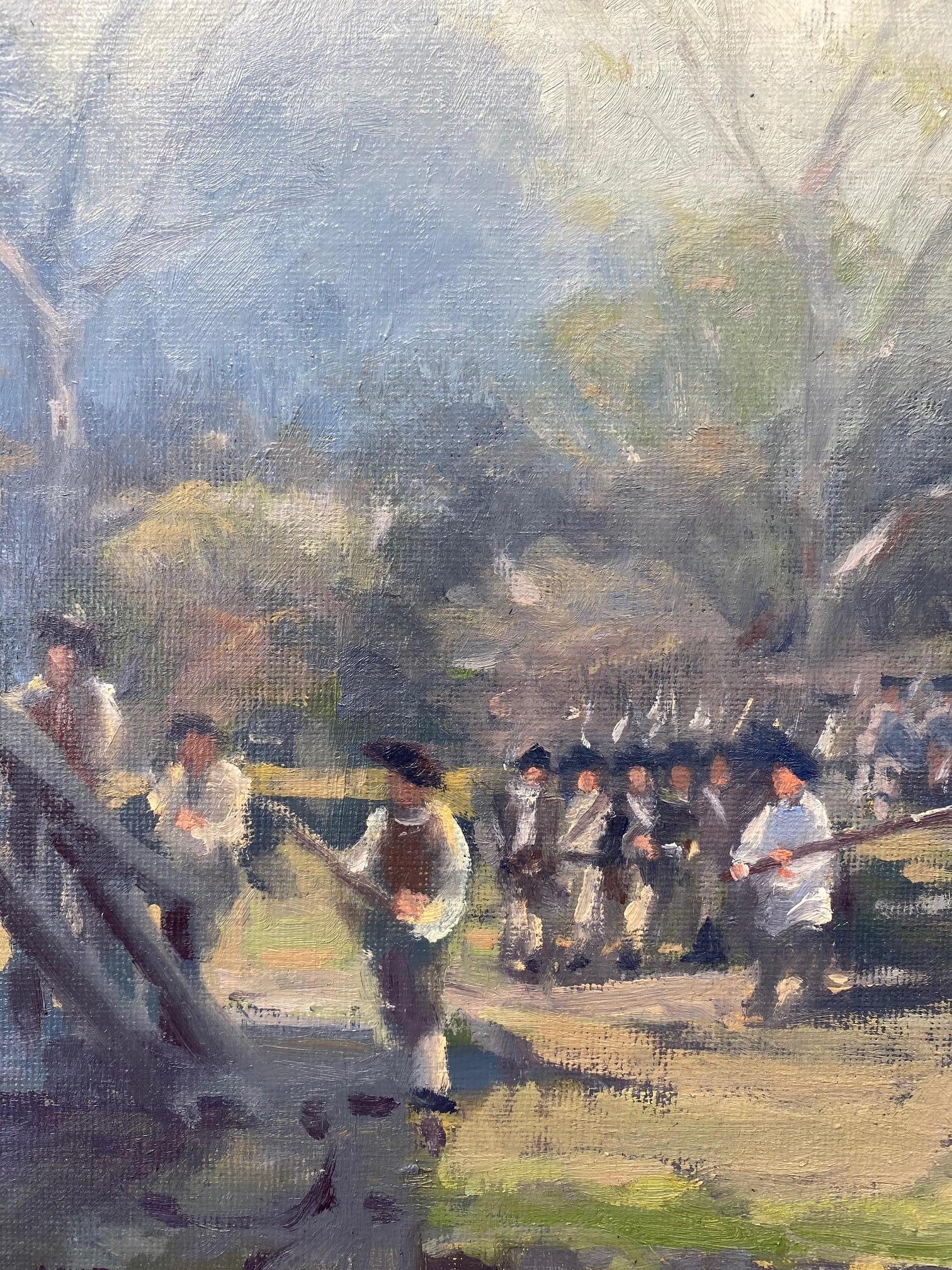 Minutemen,  Shot Heard Round the World historic impressionist landscaape - Painting by John Phillip Osborne