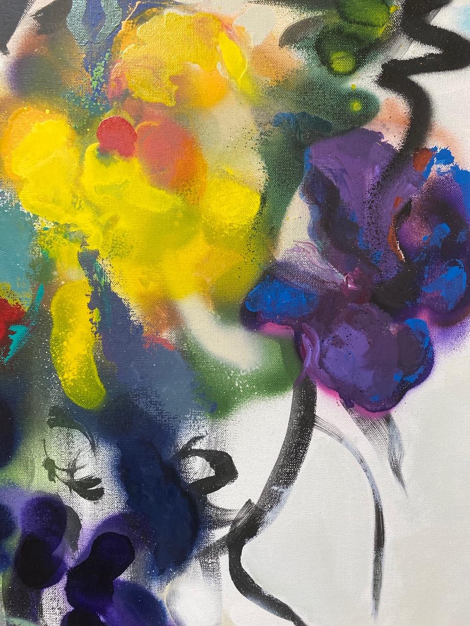Wild Flowers II, original 40x30 abstract impressionist still life - Abstract Expressionist Painting by Carol Carpenter