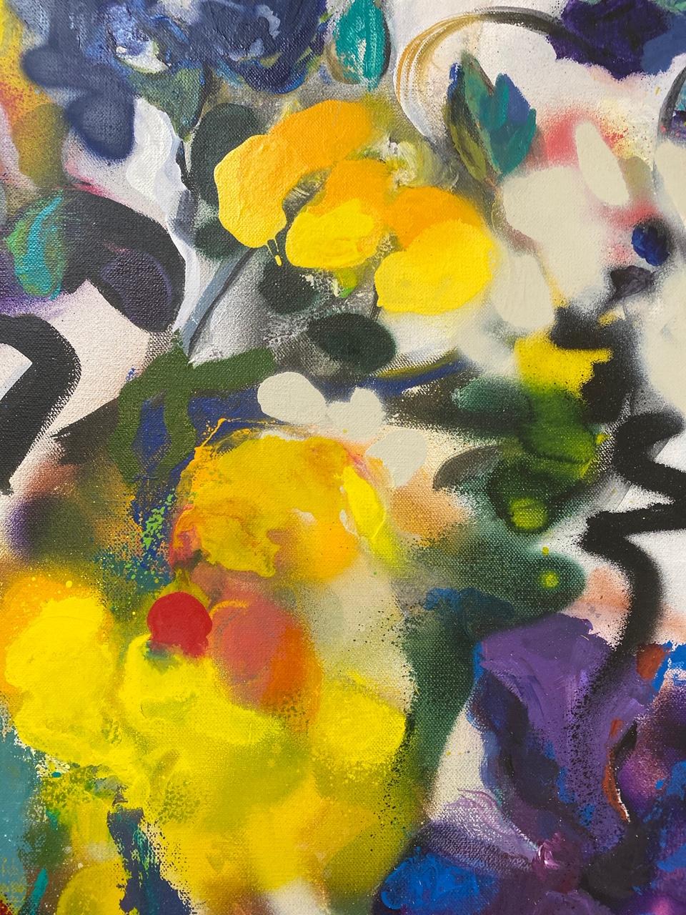 Wild Flowers II, original 40x30 abstract impressionist still life - Beige Abstract Painting by Carol Carpenter