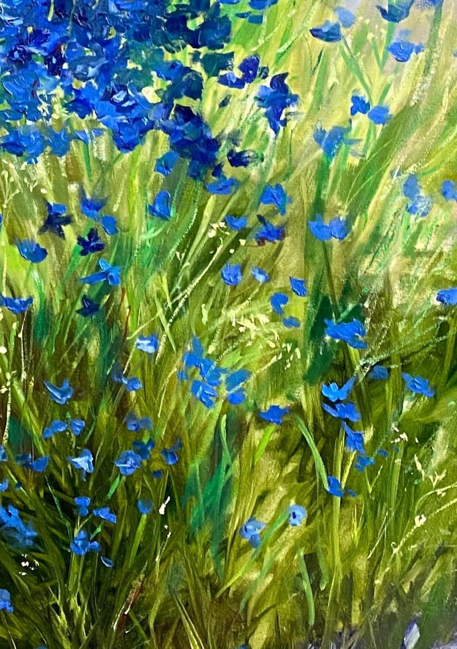 Blue Azure, original 36x30 impressionist landscape - Gray Landscape Painting by Doreen Tighe