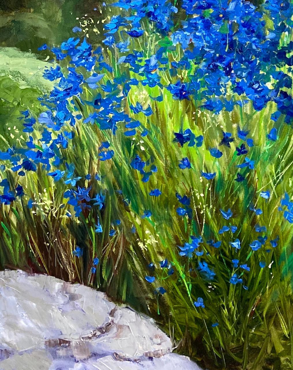 Blue Azure, original 36x30 impressionist landscape - Painting by Doreen Tighe