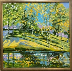 Mingling Birches, original 36x36 expressionist landscape