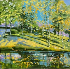 Mingling Birches, original 36x36 expressionist landscape