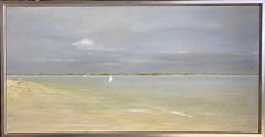 Una giornata in spiaggia, paesaggio marino contemporaneo originale 24x48