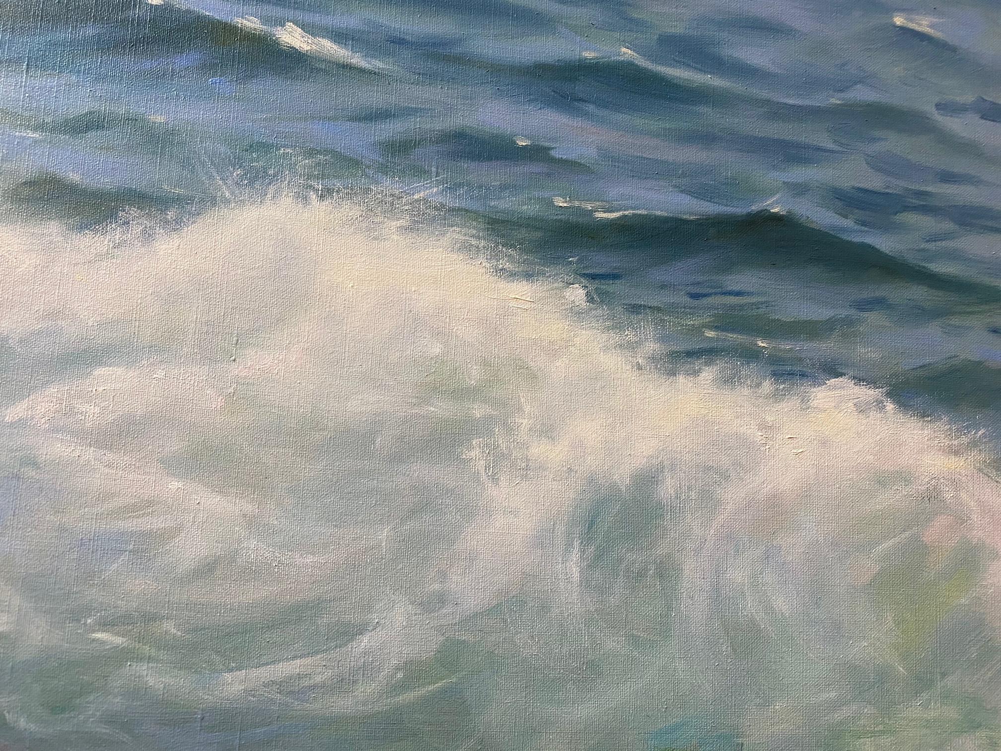 Roaring Waters, original 30x36 impressionist marine landscape - Impressionist Painting by Laura Paray