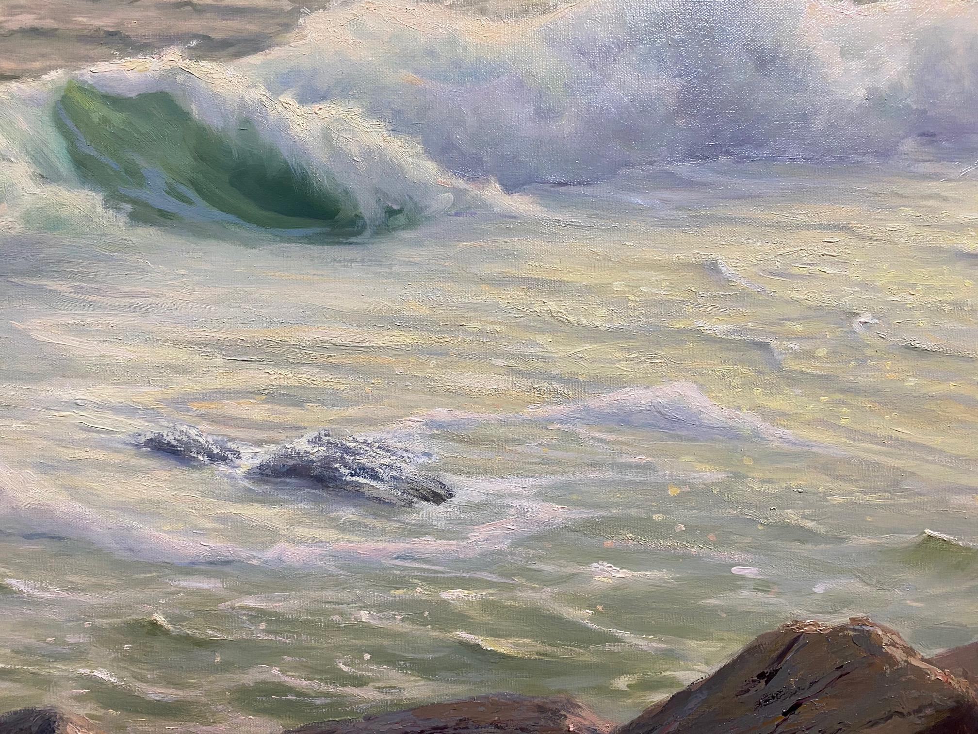 Golden Surf, paysage marin original 20x30 en vente 1