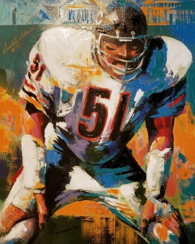 Malcolm Farley Dick Butkus Hand Enhanced Giclee on Canvas Double Signed/Numbered - Print by Malcom Farley