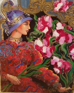 Otto Aguiar Lady in red Original Mixed Media Hand Signed Canvas