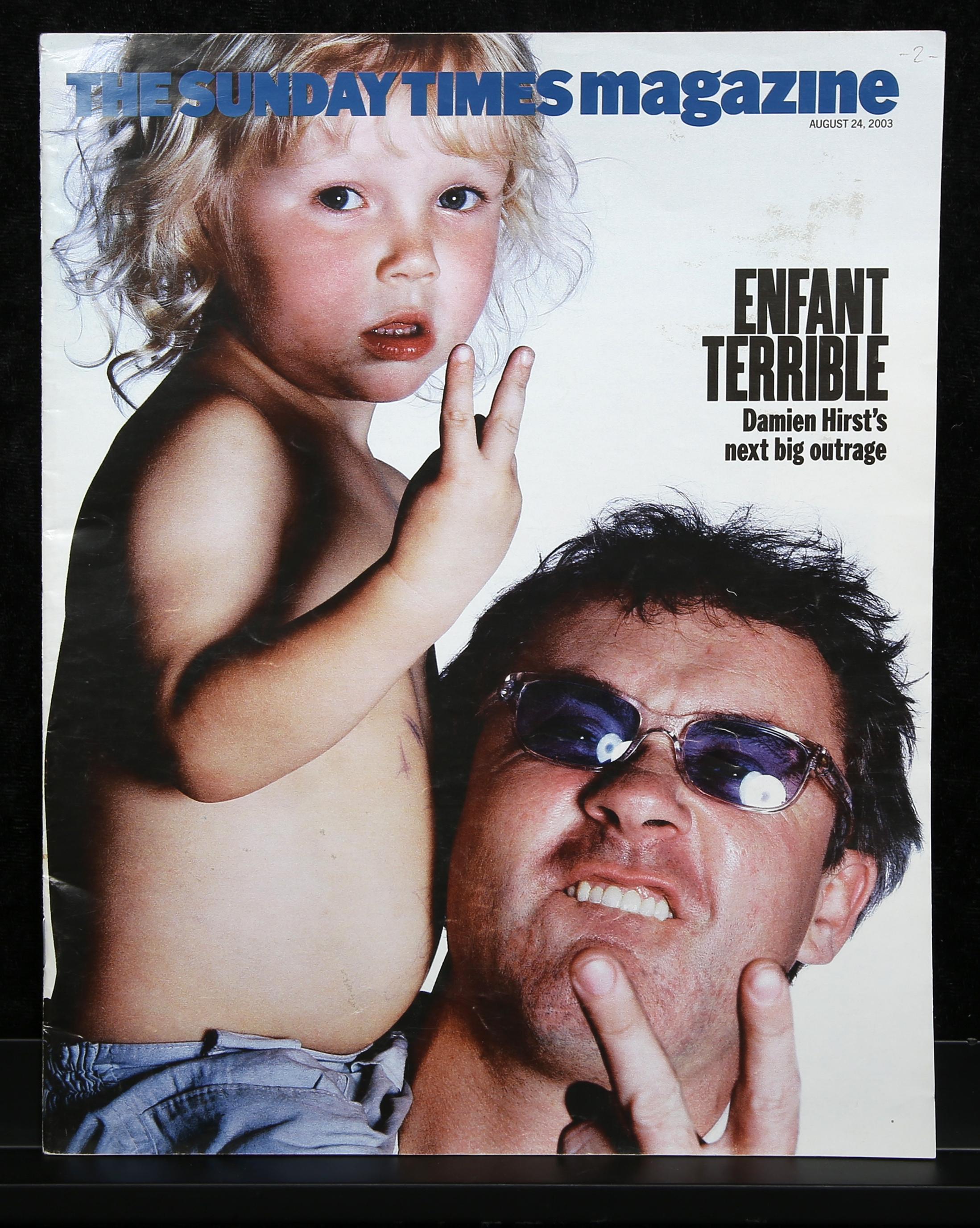 Damien Hirst signature - The Sunday Times Magazine, August 24, 2003 

This issue of The Sunday Times Magazine (August 24, 2003) features Damien Hirst on the cover under the headline “Enfant terrible – Damien Hirst’s next big outrage.” A rare