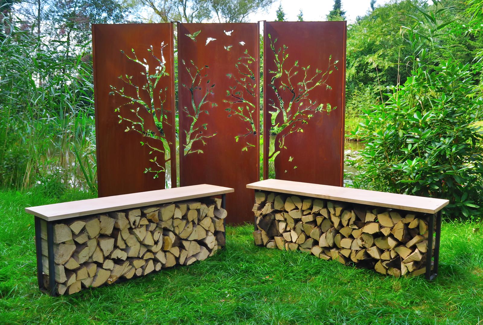 Banc en bois de feuillus 140 cm - Ornement d'extérieur moderne unique - Stefan Traloc en vente 1