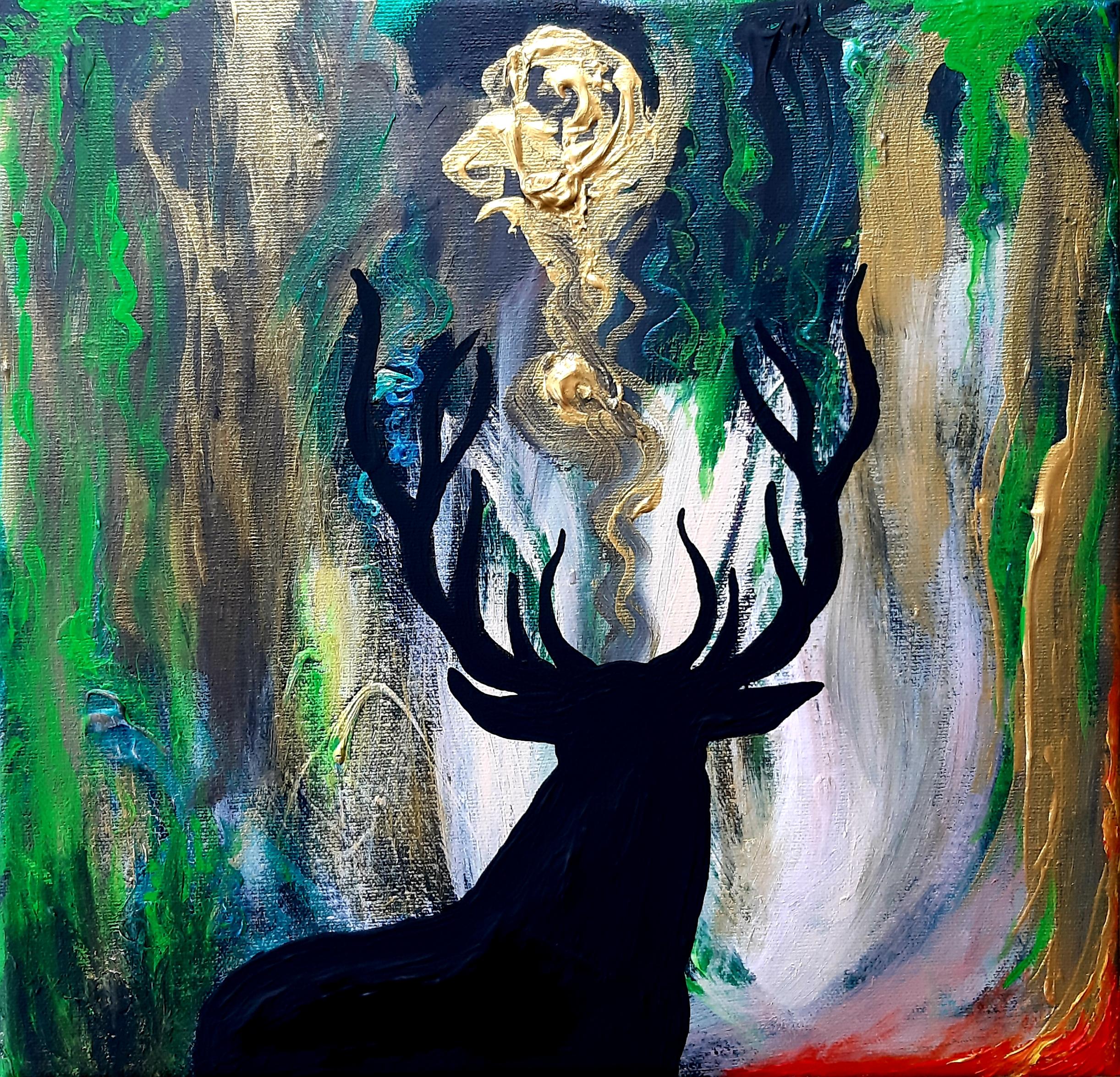 Chroessi Schnell - "Le cerf sur le siège du feu".

Néoexpressionnisme éréaliste.

Forêt abstraite en feu avec des cerfs, de la série "Âmes d'animaux", dans laquelle l'artiste traite des animaux sauvages et de leur habitat menacé par l'homme.

Acryl