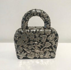 Female Fetish Small Handbag, small scale sculpture in pewter and wood
