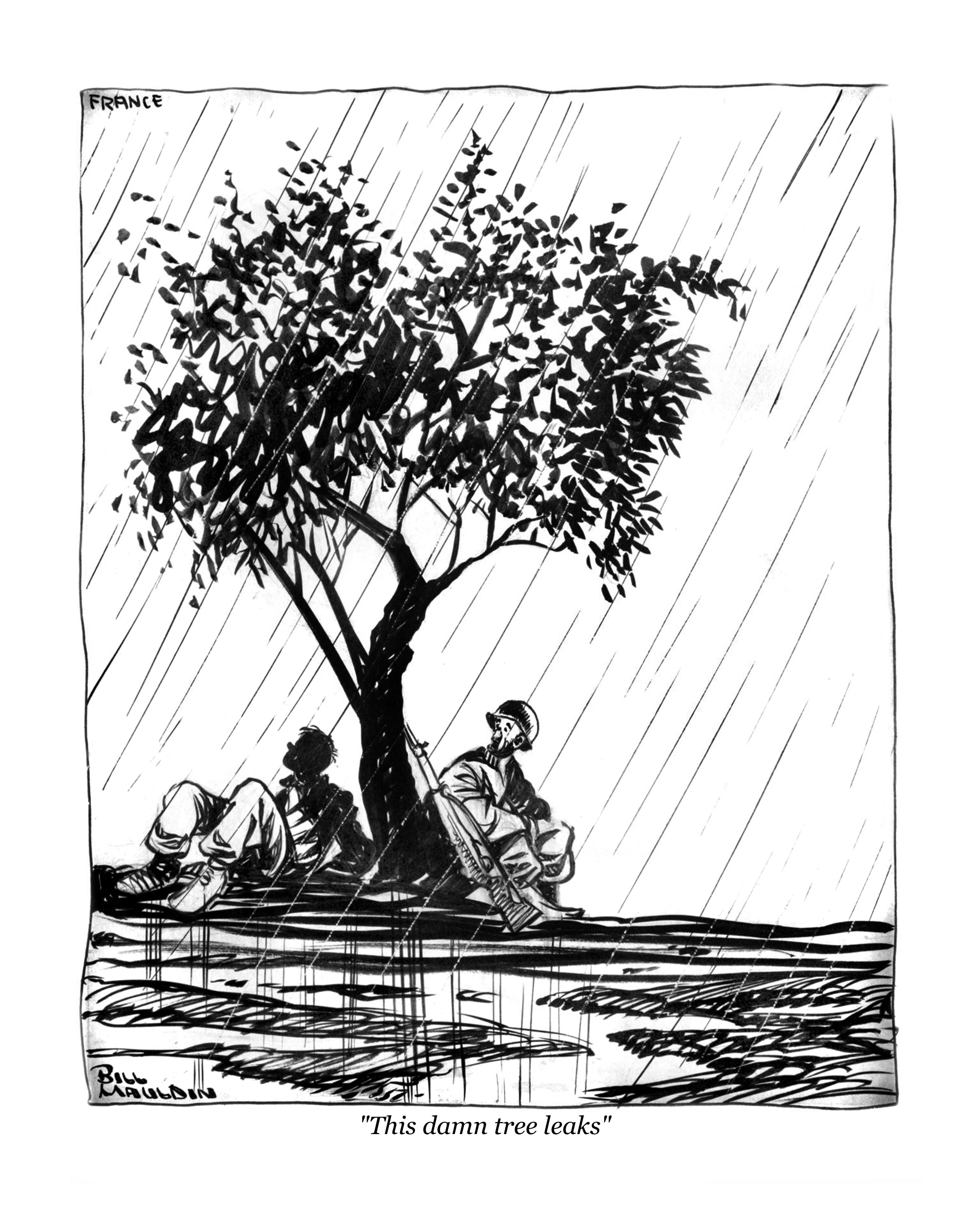 World War II "Willie and Joe" Prints - This Damn Tree Leaks - Art by Bill Mauldin