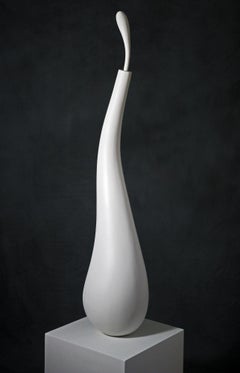 Dancing Bird, white organic sculpture in painted wood