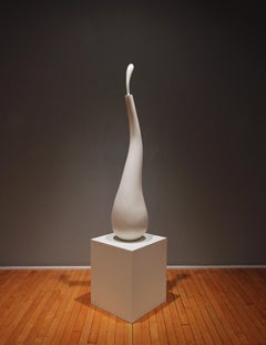 Dancing Bird, white organic sculpture in painted wood