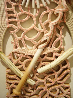 Baseball Player Sculpture, Female, Life size, made of Baseballs and Chair parts