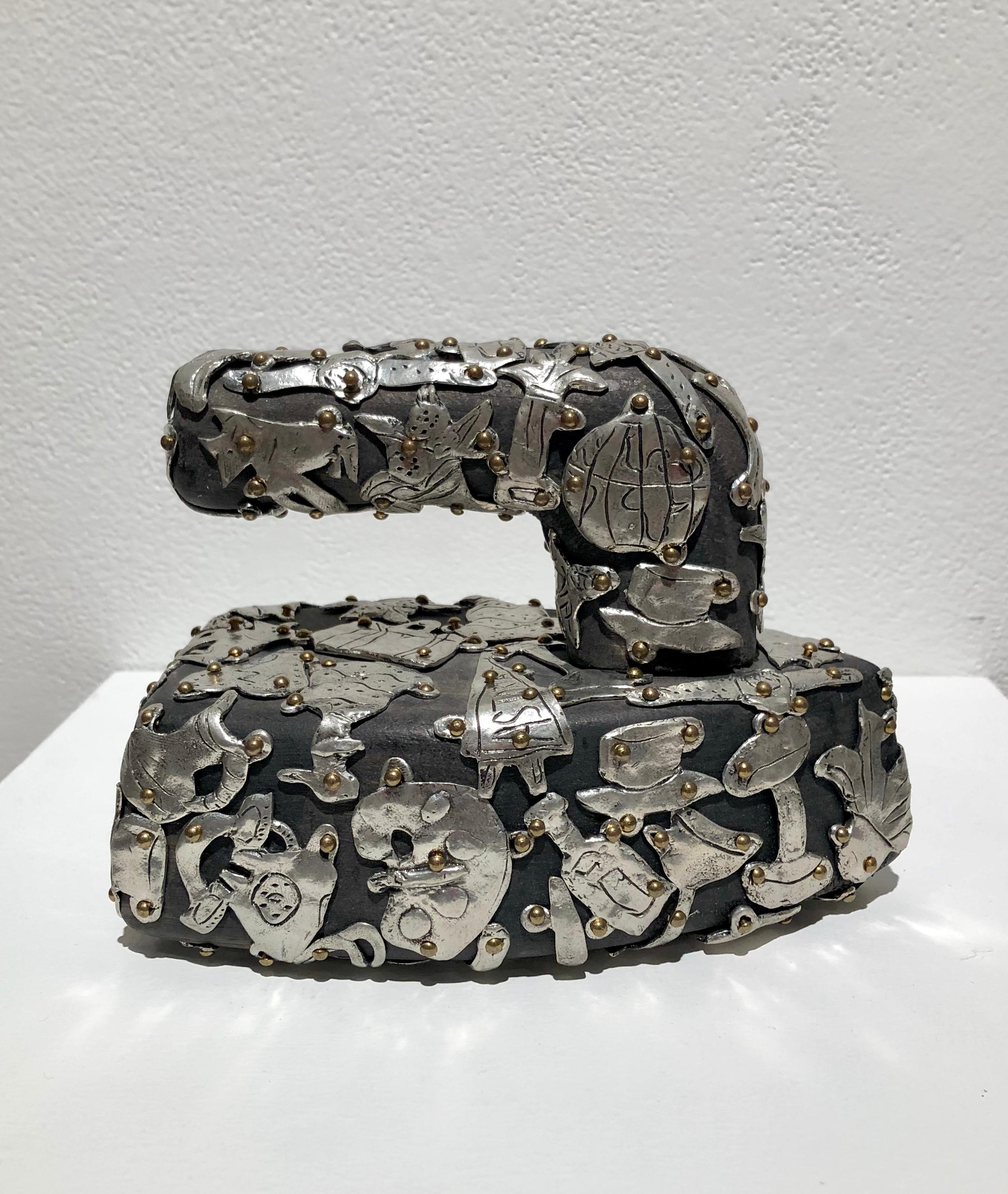  Iron, small scale sculpture in pewter and wood, with Female Fetishes - Art by Claudia DeMonte