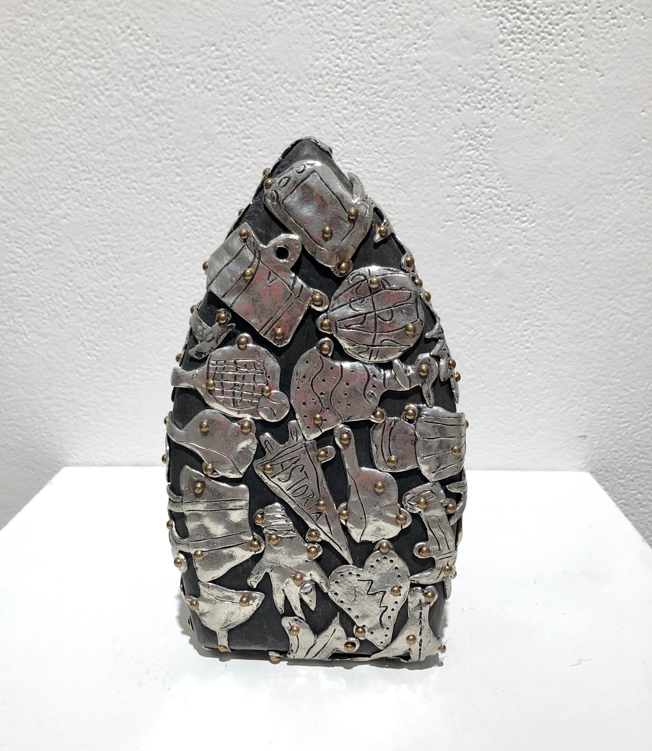  Iron, small scale sculpture in pewter and wood, with Female Fetishes - Outsider Art Art by Claudia DeMonte