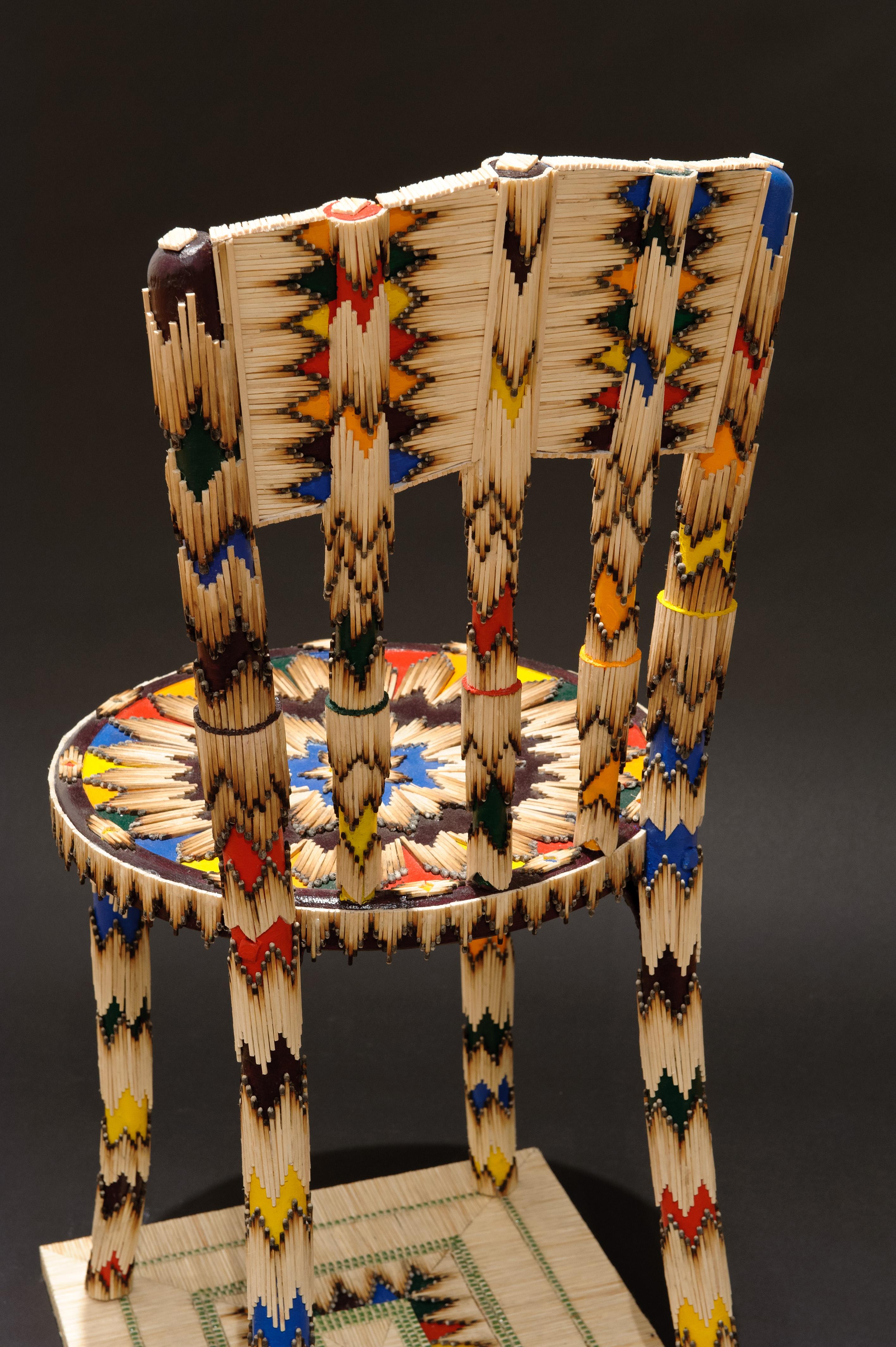 Chair with multi-colored matches, Life-Size, Navajo Melody, Indian Inspired - Sculpture by Margaret Wharton