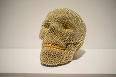 Human Skull.  Beaded, metallic gold, , air rifle BBs, cast resin, mixed media