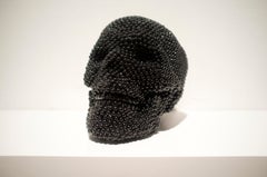 Human Skull, Beaded with air rifle BBs,  Black Bead, mixed media