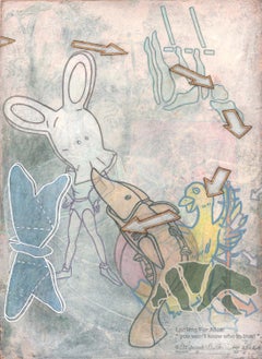 Looking for Alice, layered images of animals and toys, blue