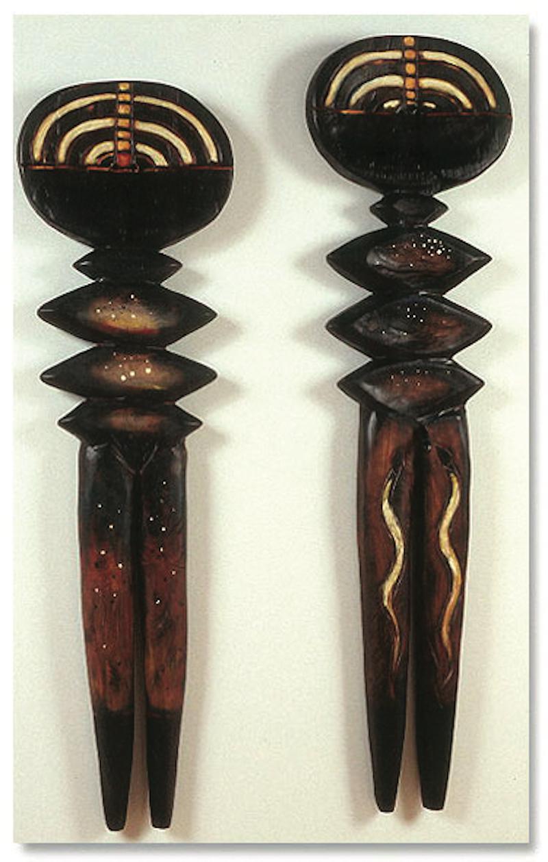 John Geldersma Abstract Sculpture - Shamans, male and female wood totems