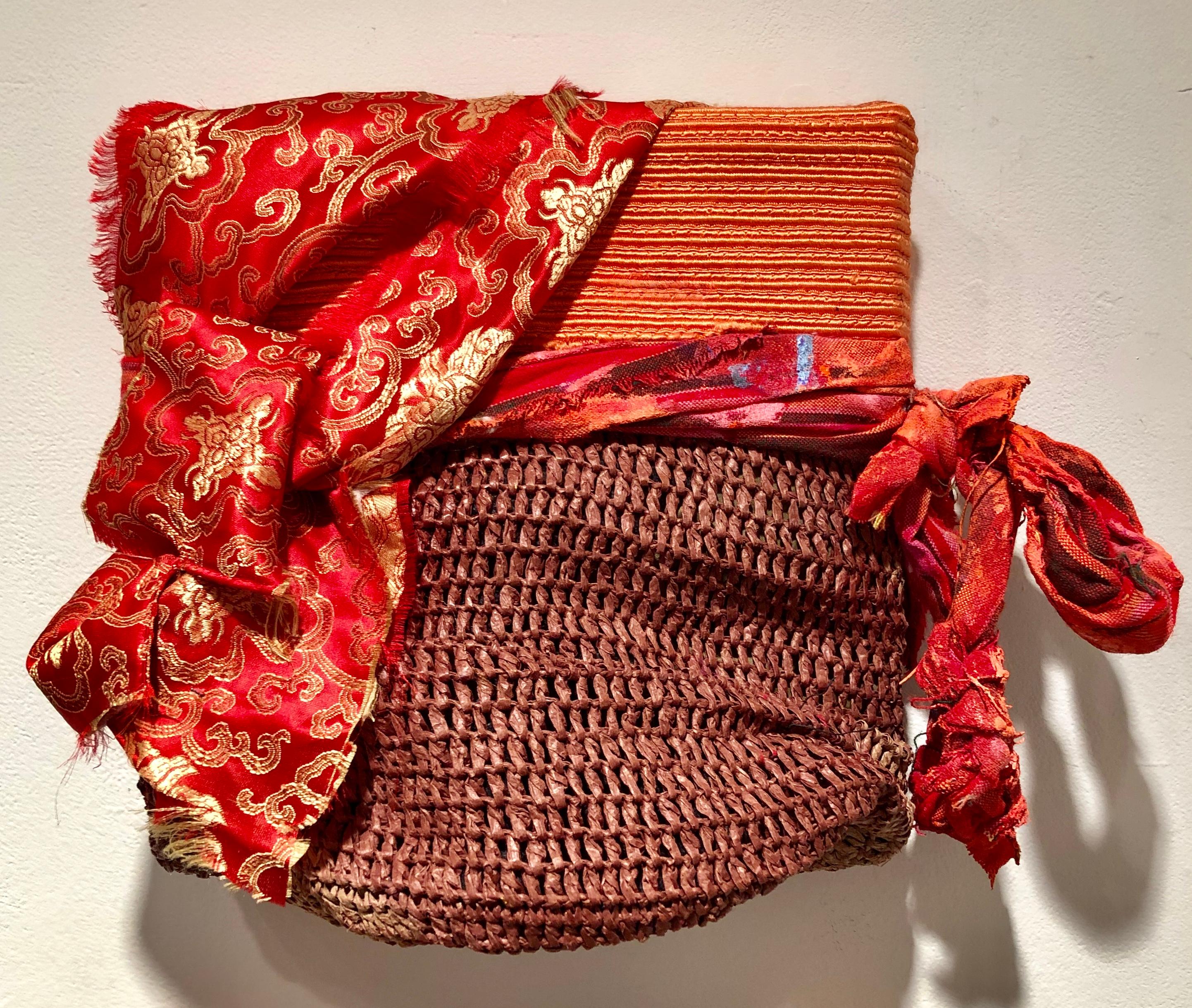 Genten/Color - Fabric and mixed media sculpture, red and brown, varying textures - Mixed Media Art by Diane Cooper