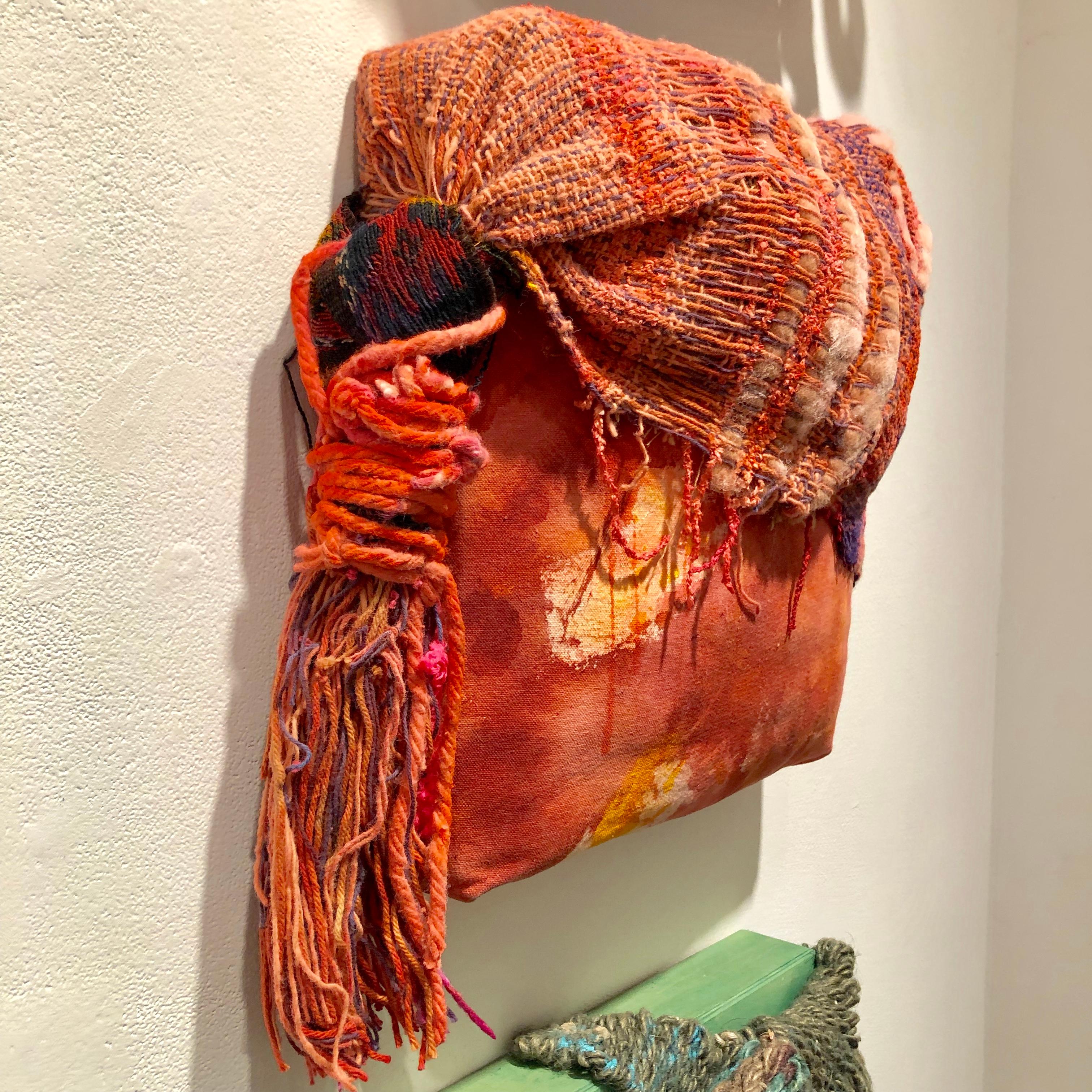 Wall hung fabric sculpture in vibrant, brown and earth colors and various interesting textures. Pieces are sold individually and can be combined to create a larger composition. 

Diane Cooper’s subtle use of materials was inspired by Japanese