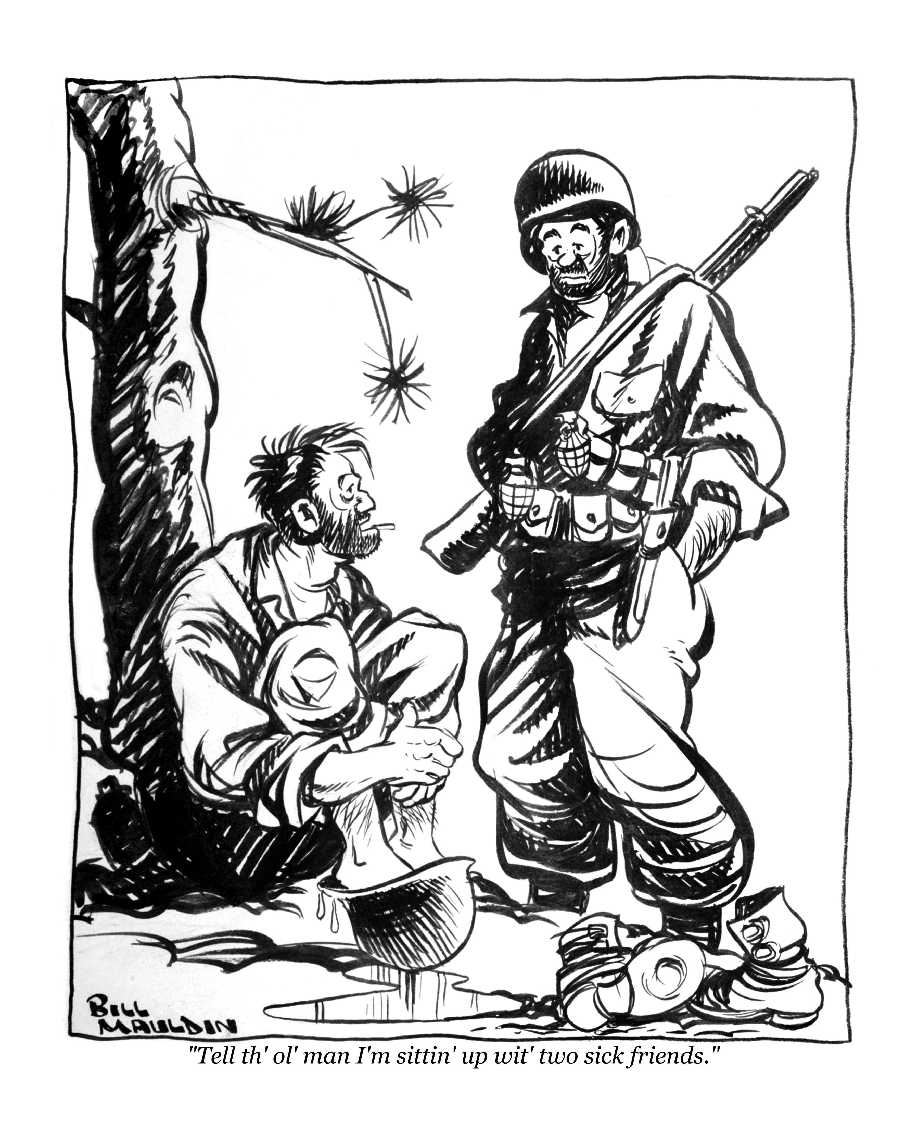 World War II "Willie and Joe" Prints - Tell th' ol' Man I'm Sittin Up - Art by Bill Mauldin