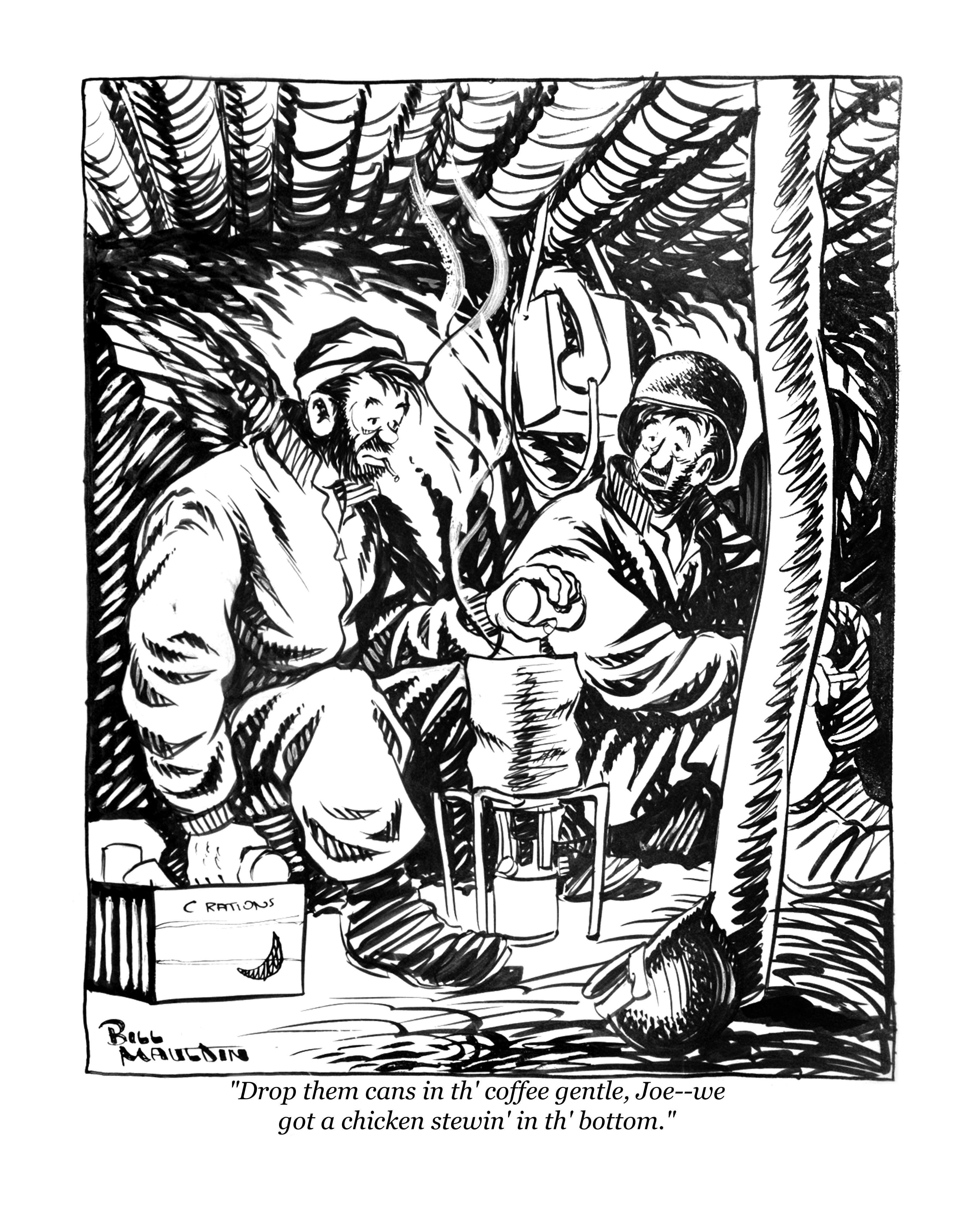 World War II "Willie and Joe" Prints - Drop Them Cans in th' Coffee Gentle... - Art by Bill Mauldin