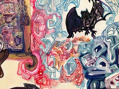 Textured painting, vampires, Count, Dracula, coffin, bats