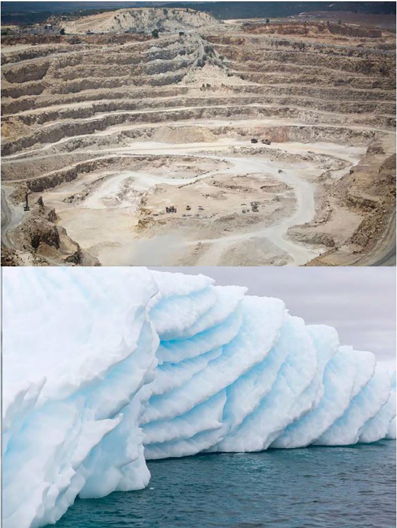 Bonnie Lautenberg Landscape Photograph - Honey and Ice Pair 2, icebergs and sand dunes, landscape diptych photograph