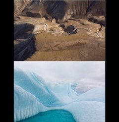 Honey and Ice Pair 3, icebergs and sand dunes, landscape diptych photograph