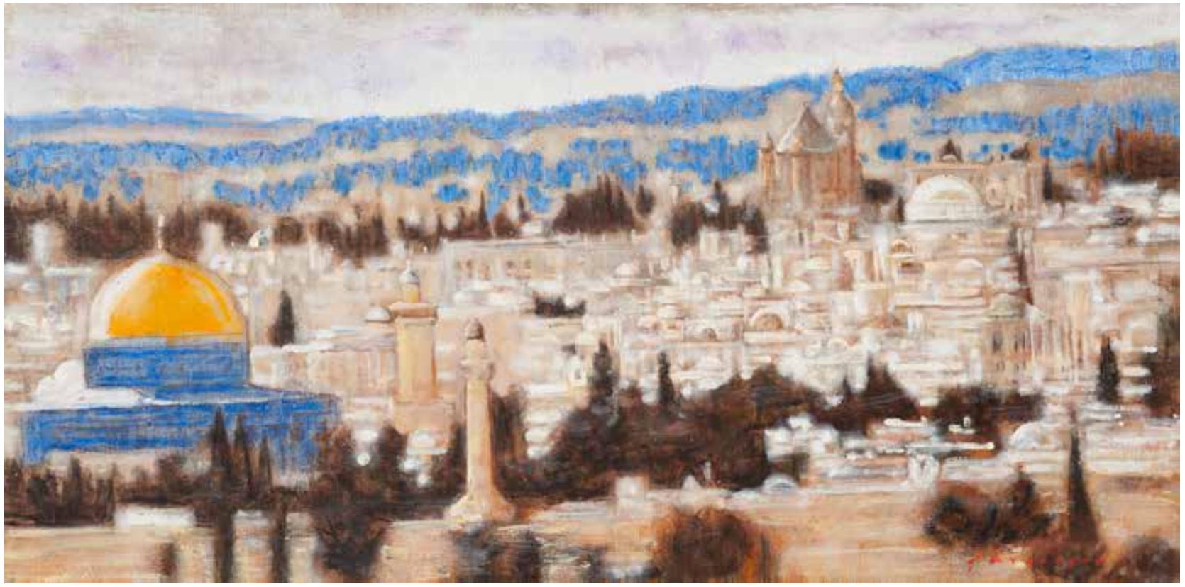 Peinture unique à l'huile sur toile de jute d'Alexander Evgrafov
Titre : Jérusalem