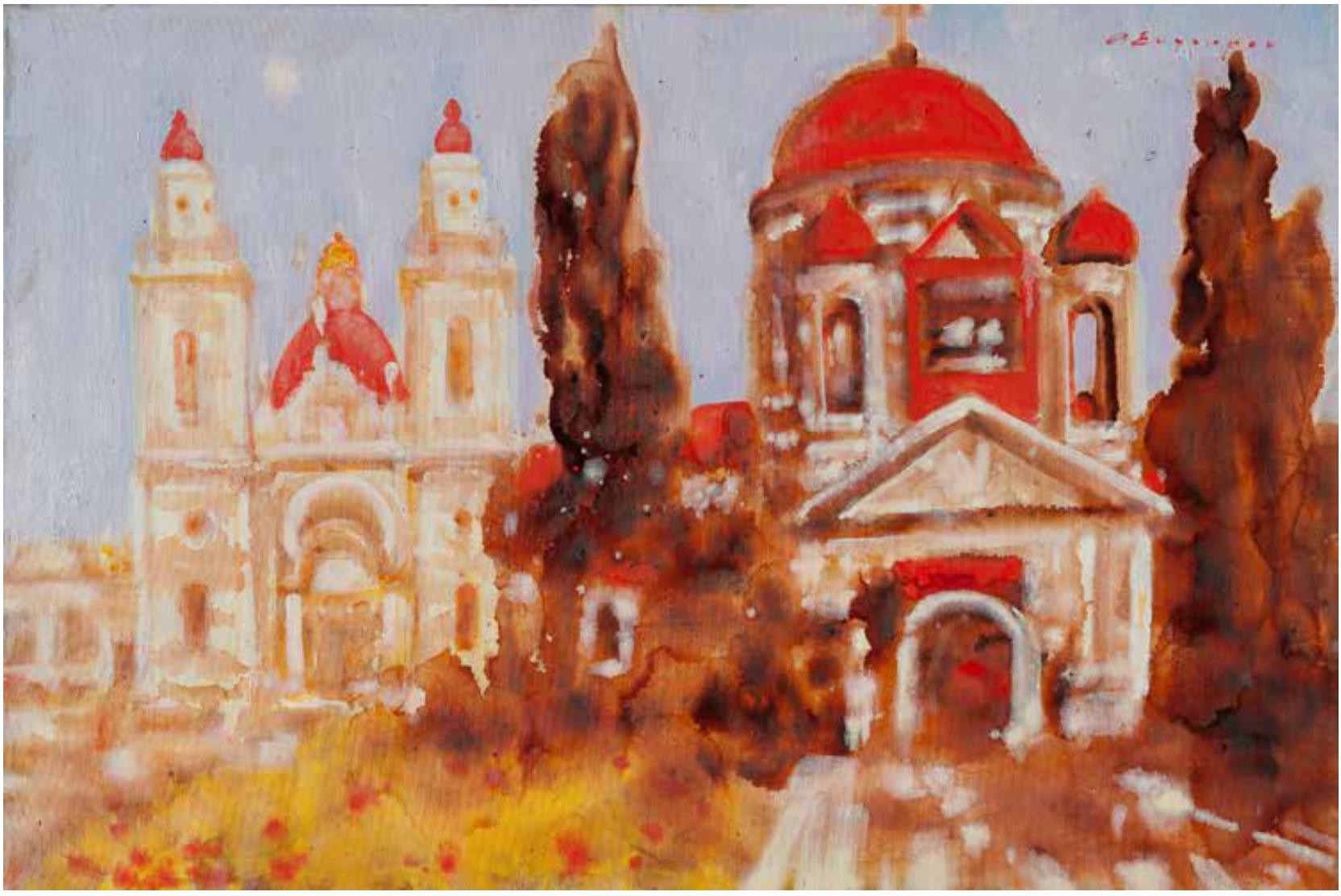 Church in Cana of Galilee – Original Öl auf Sackleinen von Alexander Evgrafov