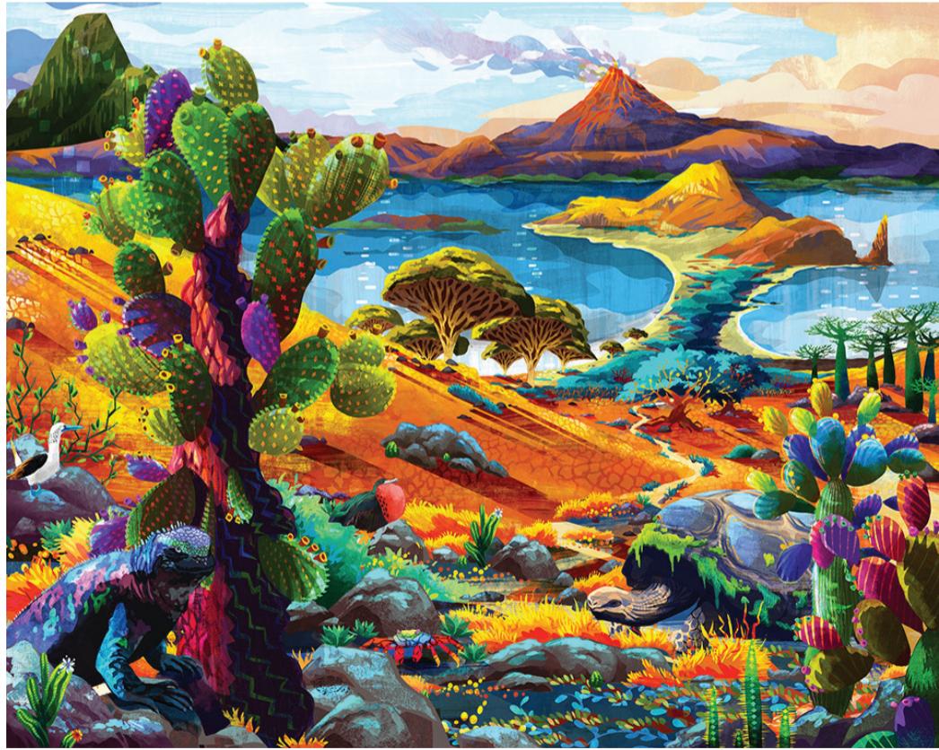 Galapagos - Peinture originale à l'huile sur toile de Redina Tili - Painting de Redina Tily