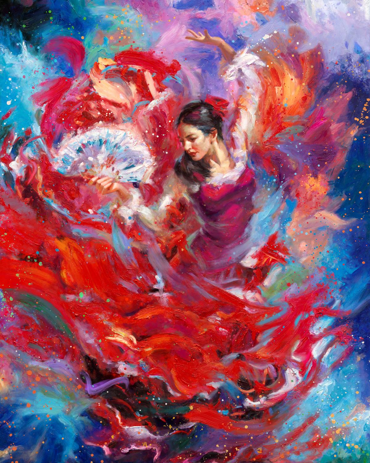 One of a kind painting done by Blend Cota of a Flamenco dancer in vivid colors.
Title : Flamenco