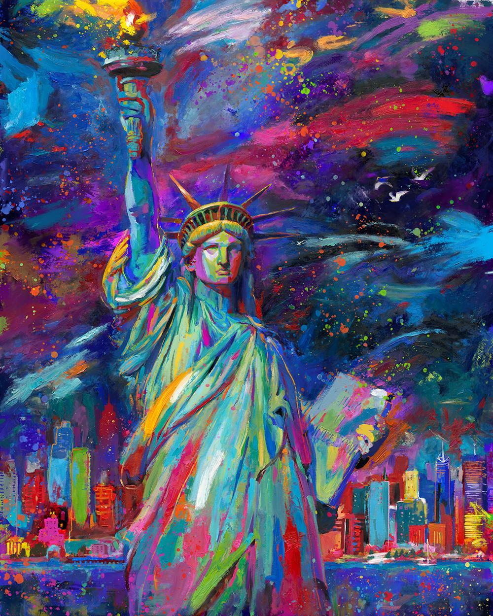 Blend Cota - Vive La Liberté - Statue of Liberty - Original Oil on canvas  by Blend Cota at 1stDibs