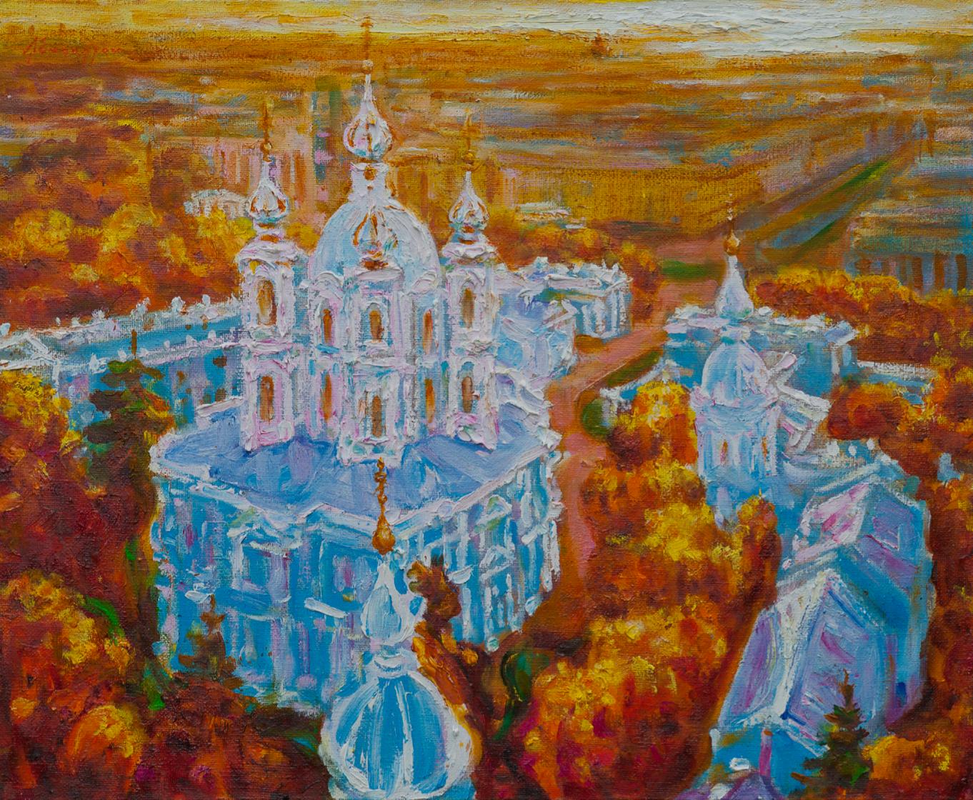 Smolny Evening - Peinture originale à l'huile sur toile d'Alexander Evgrafov