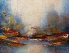 Scenery - Acrylic on canvas with Gold Leaf, Abstract Painting, 21st Century