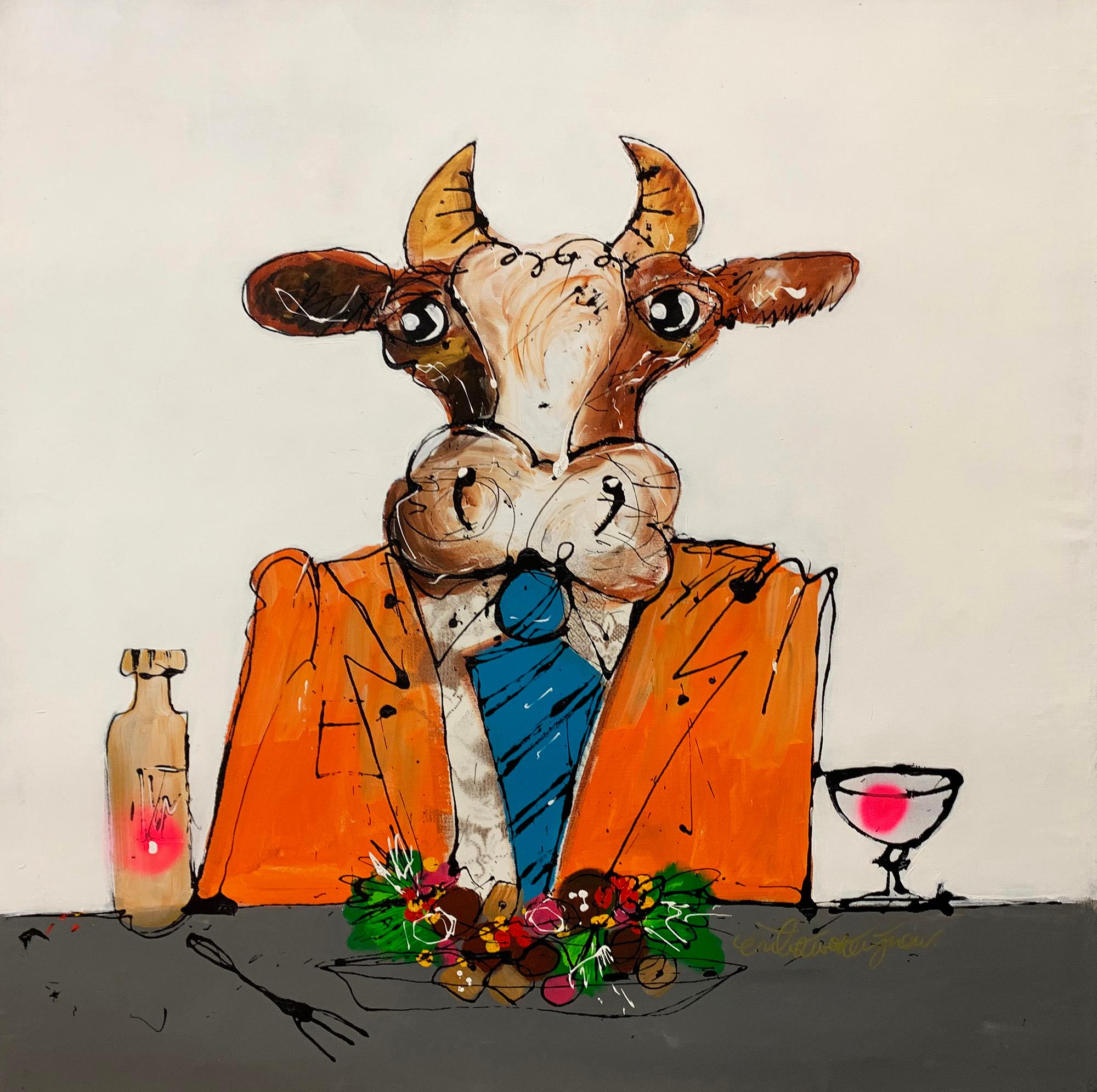 Business Brunch - Sold as UNFRAMED - Contact us for framing possibilities

“Jaunty-Figurative” is the term that artist Erik Zwezerijnen (born Jutphaas 1958) likes to describe his paintings with. “It’s an unique combination between reality and