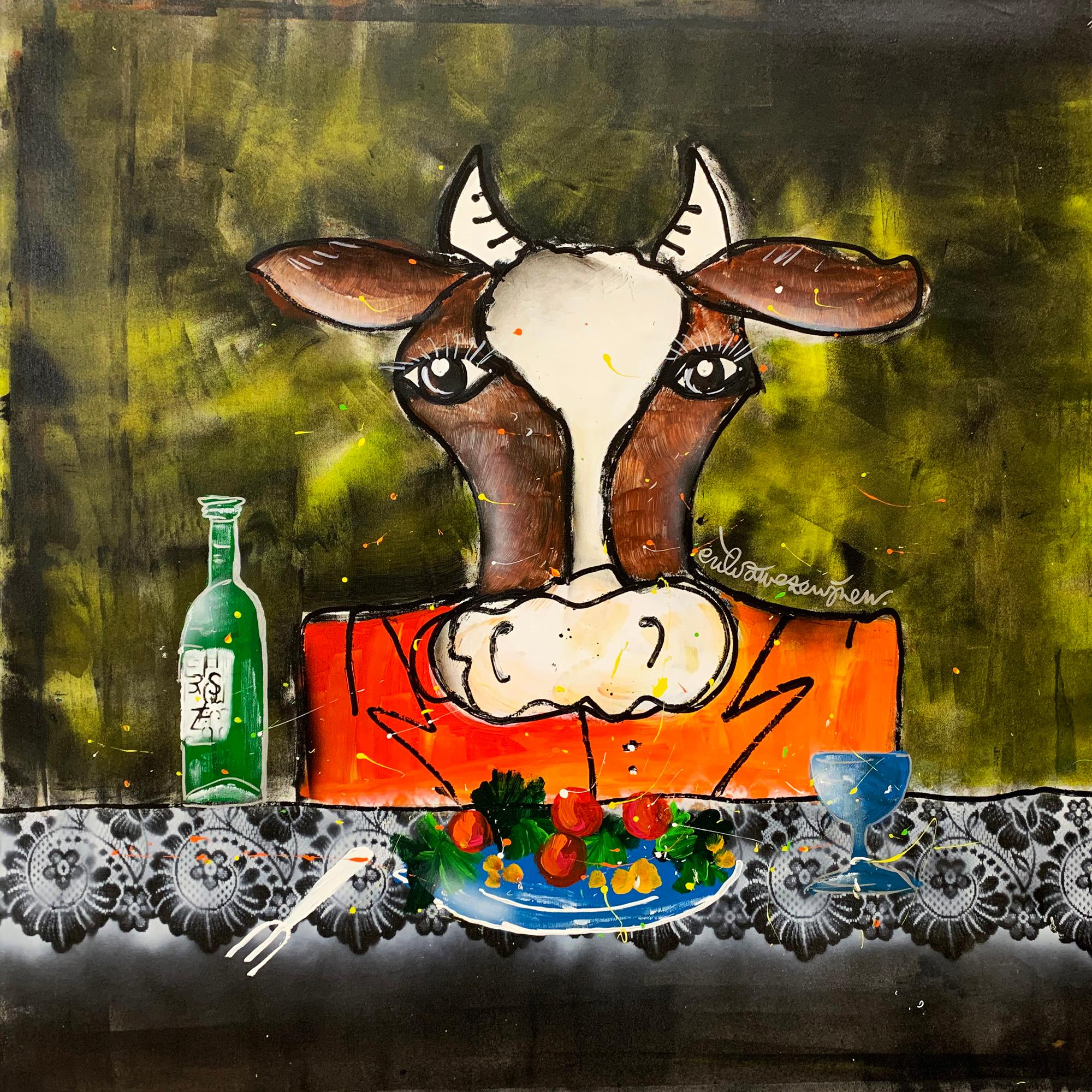 Bon appetit! - Sold as UNFRAMED - Contact us for framing possibilities

“Jaunty-Figurative” is the term that artist Erik Zwezerijnen (born Jutphaas 1958) likes to describe his paintings with. “It’s an unique combination between reality and fantasy,