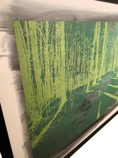 Forest in Green - Wooden engraved panel - Etched and hand printed - Framed